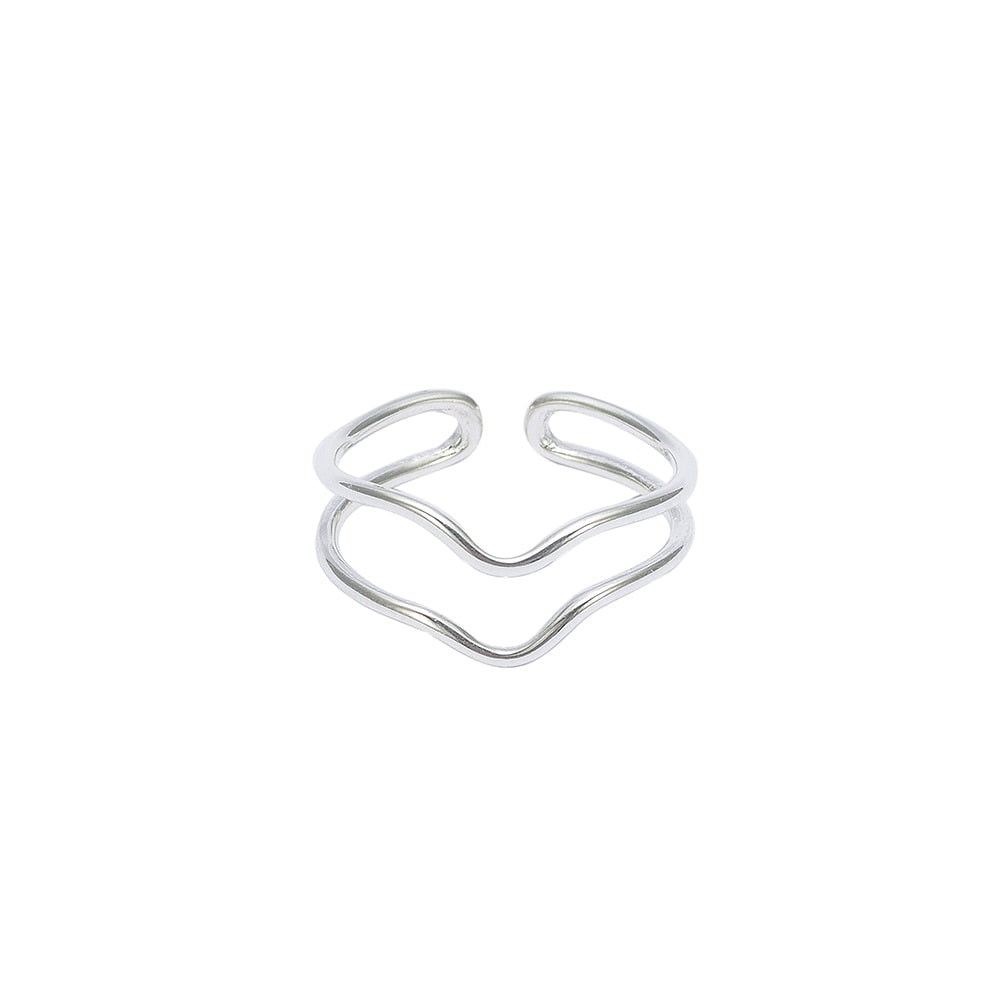 Silver Adjustable Wave Double Line Ring