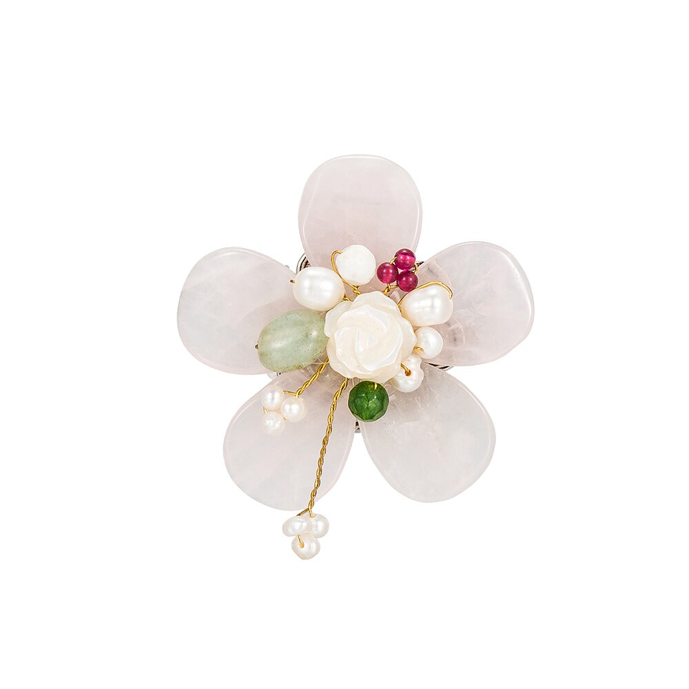 Gold Plated Floral Gemstone Brooch

