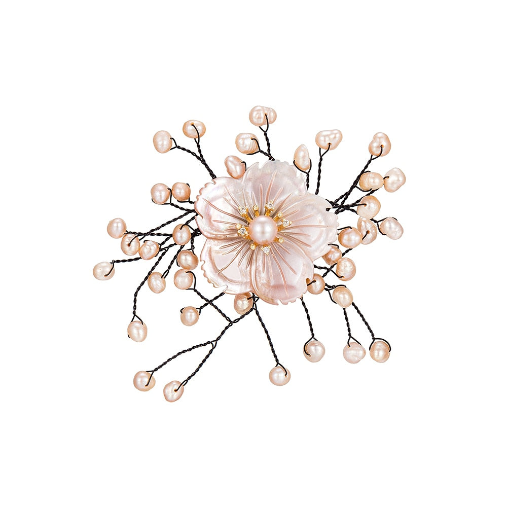 Flower with Pearl Branches Brooch
