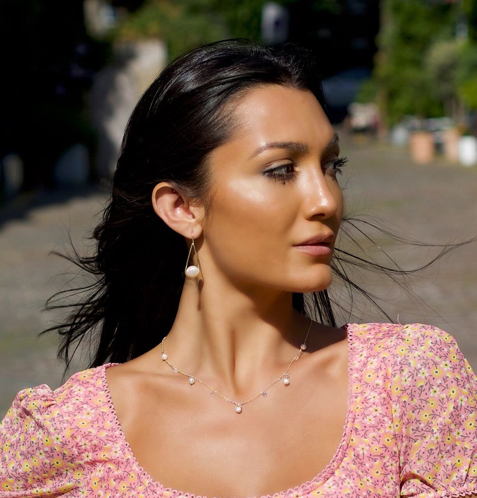 Gold Plated Drop Pearl Earrings