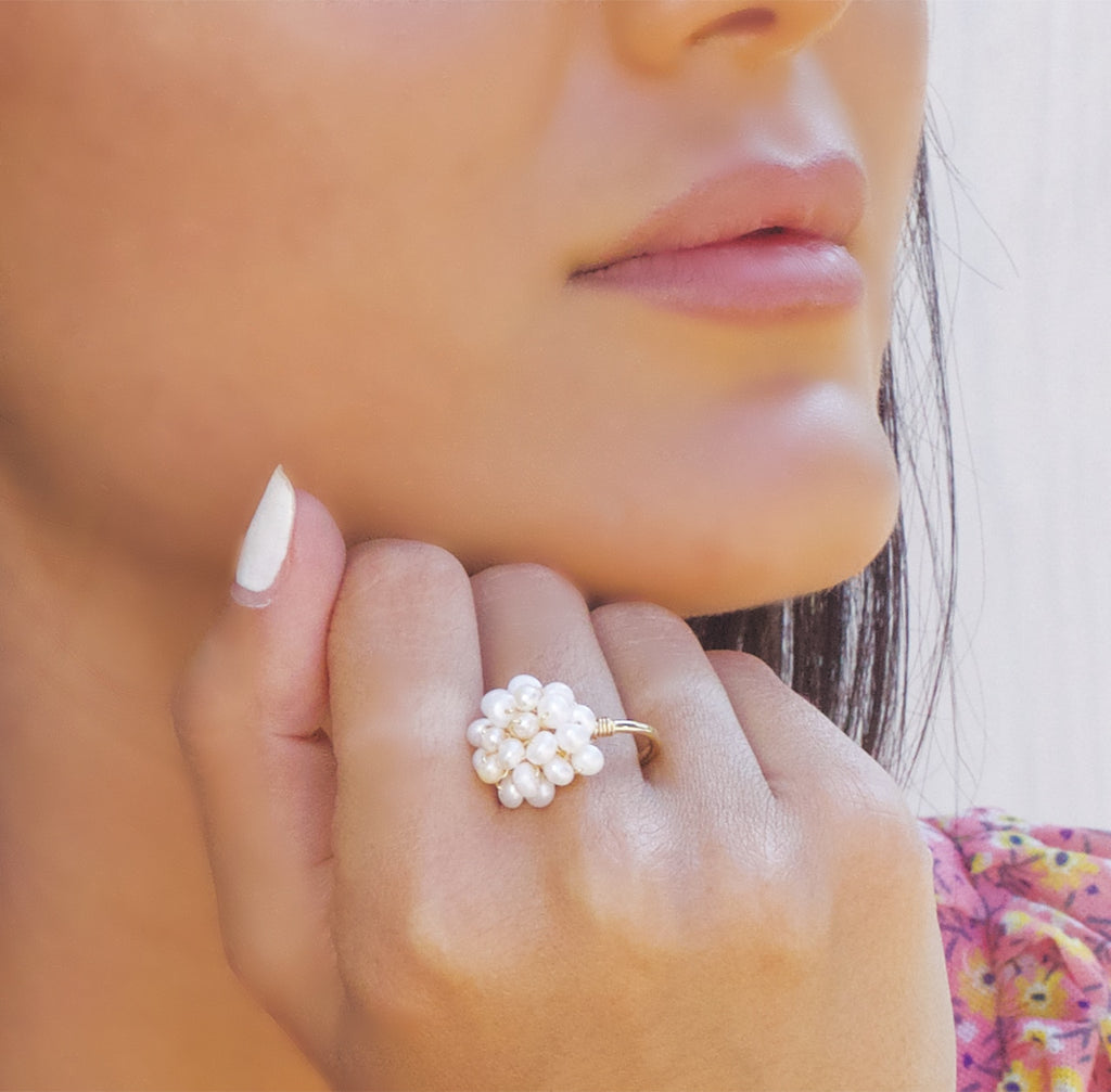 Pearl Bucket Gold Plated Ring