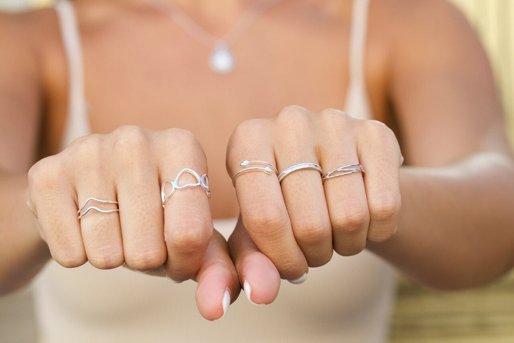 Silver Adjustable Wave Double Line Ring