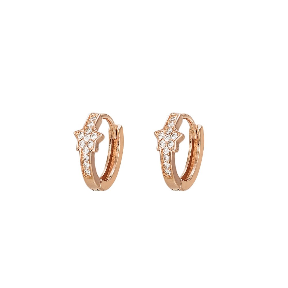 Sterling Silver Star and CZ Hoop Earrings