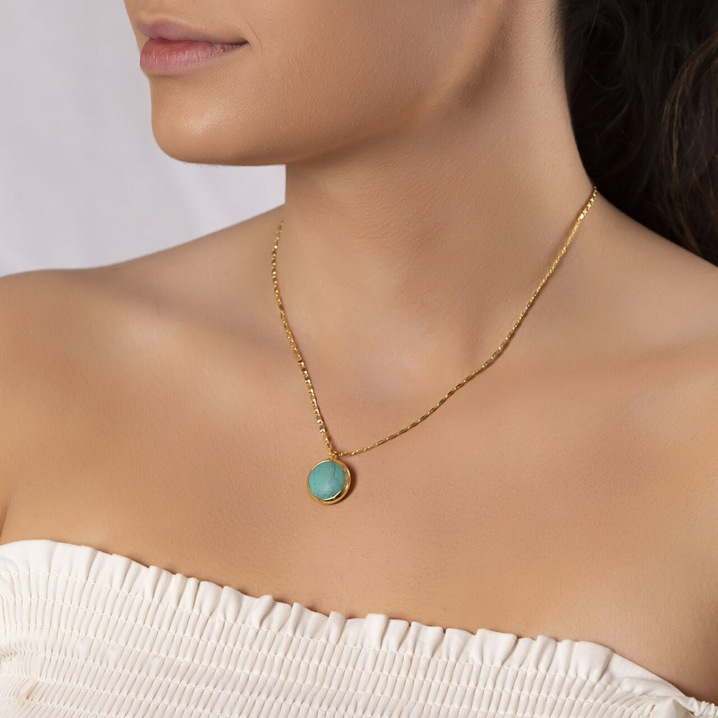 Gold Plated Round Turquoise Necklace