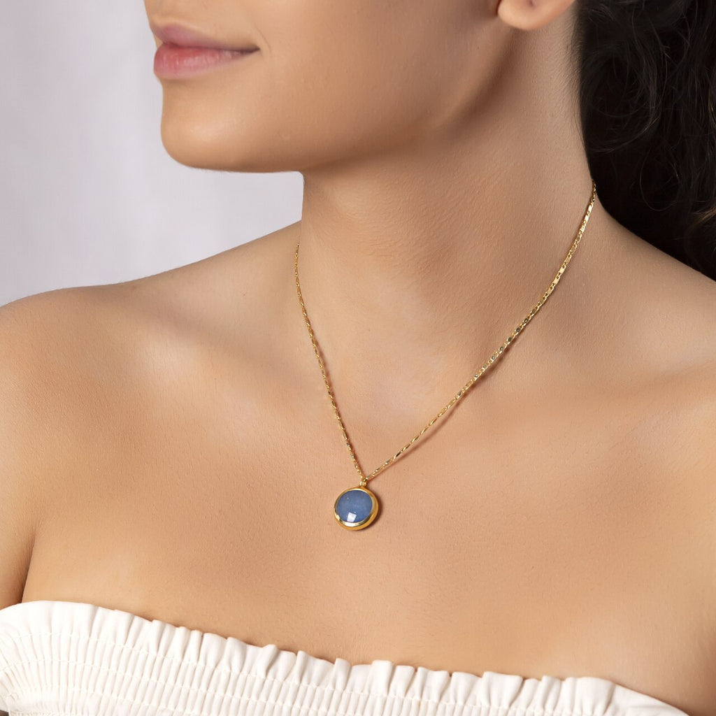Gold Plated Round Sapphire Necklace