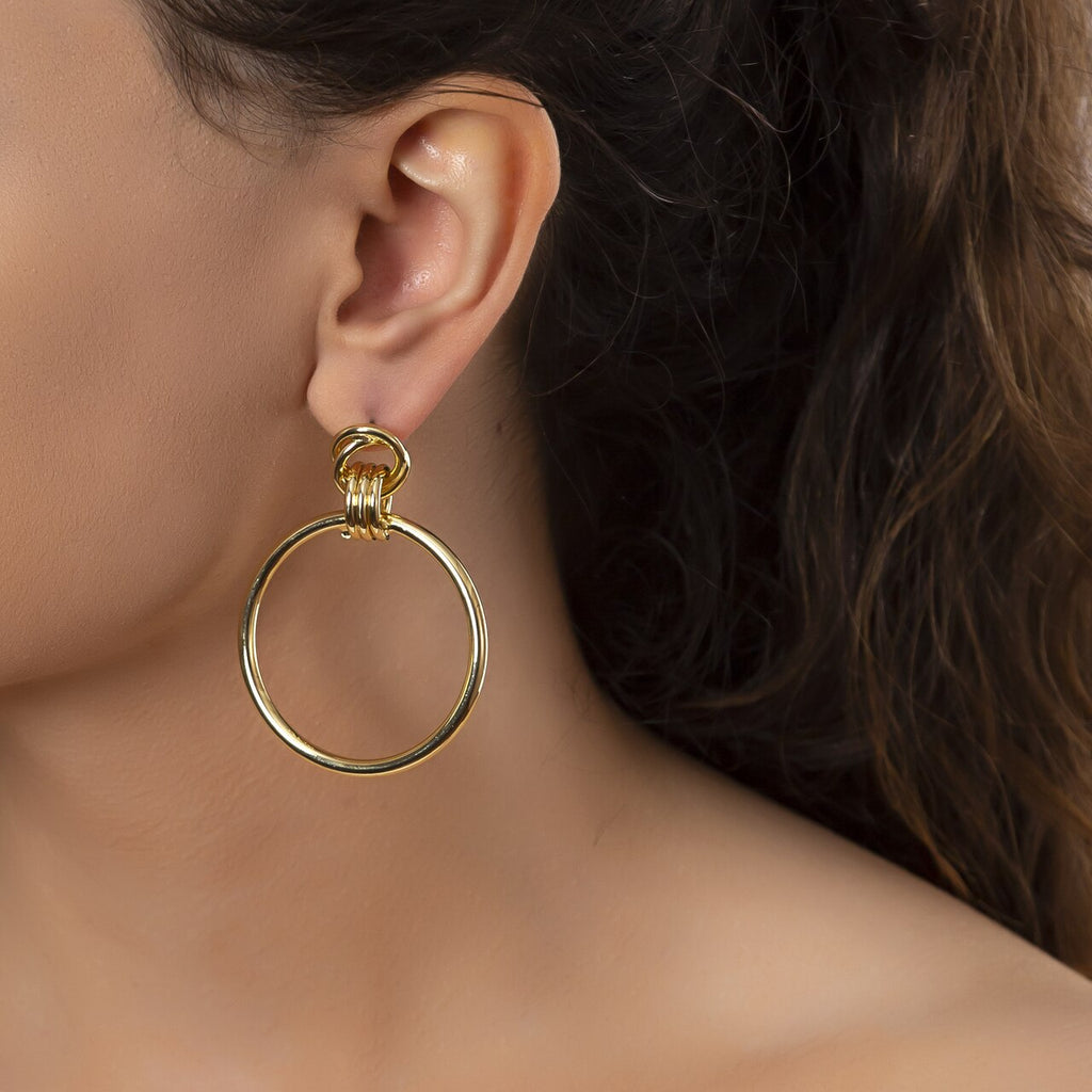 Gold Plated Double Circle Drop Earrings