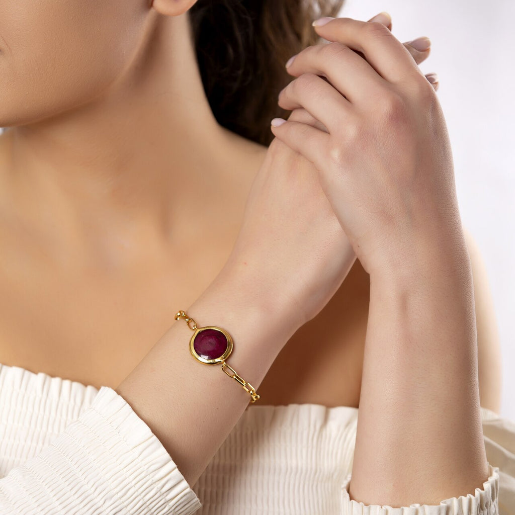 Gold Plated Round Ruby Bracelet
