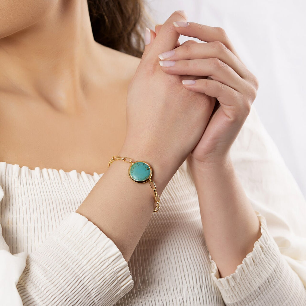 Gold Plated Round Turquoise Bracelet