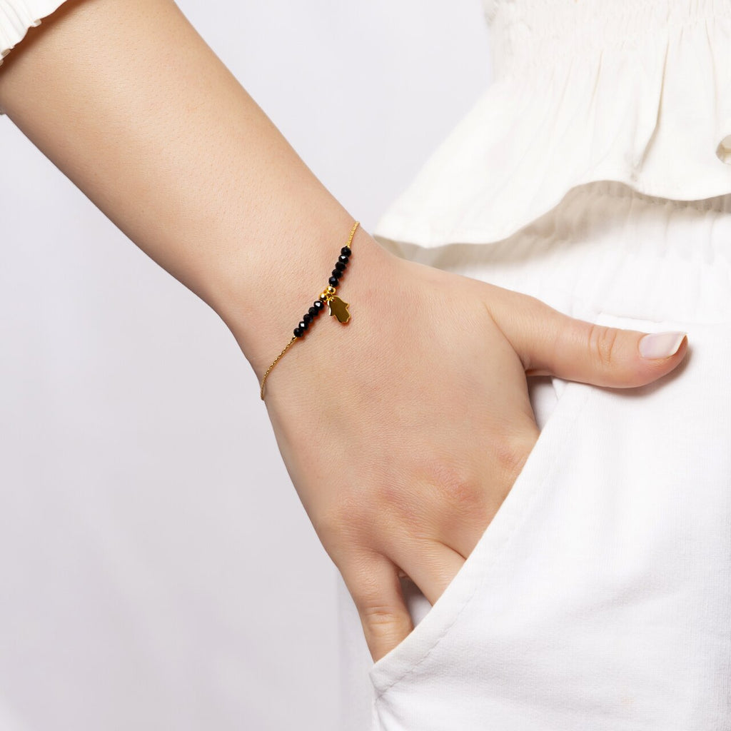 Gold Plated Hamsa Hand Crystal Beads Bracelet