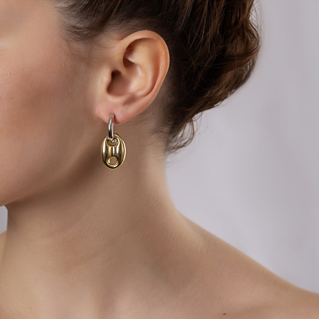 Gold Plated Button Drop Earrings