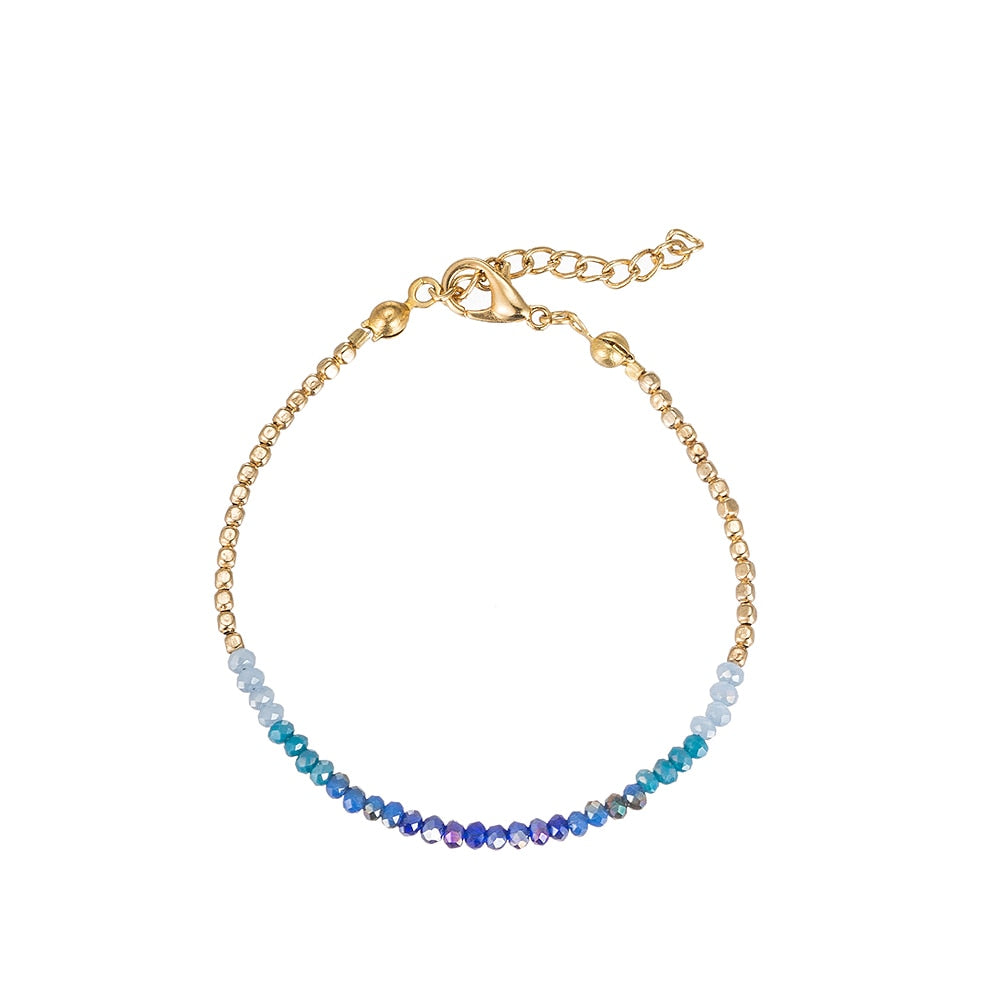 Blue Beaded Tone-on-Tone Friendship Bracelet in Gold Plated