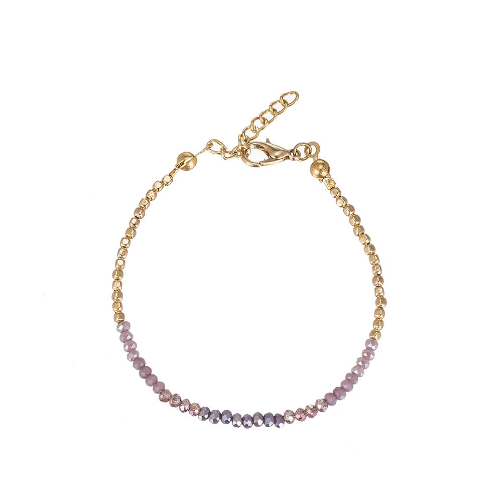 Purple Beaded Tone-on-Tone Friendship Bracelet in Gold Plated