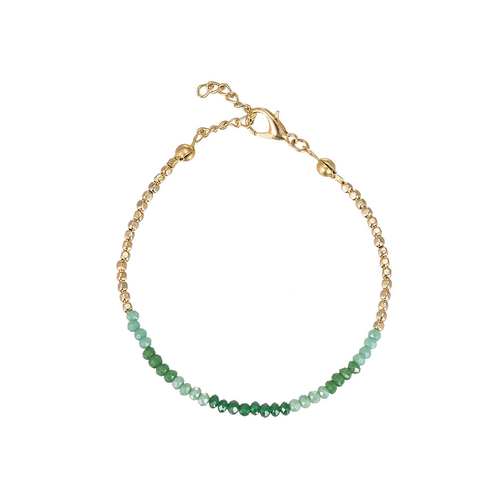 Green Beaded Tone-on-Tone Friendship Bracelet in Gold Plated