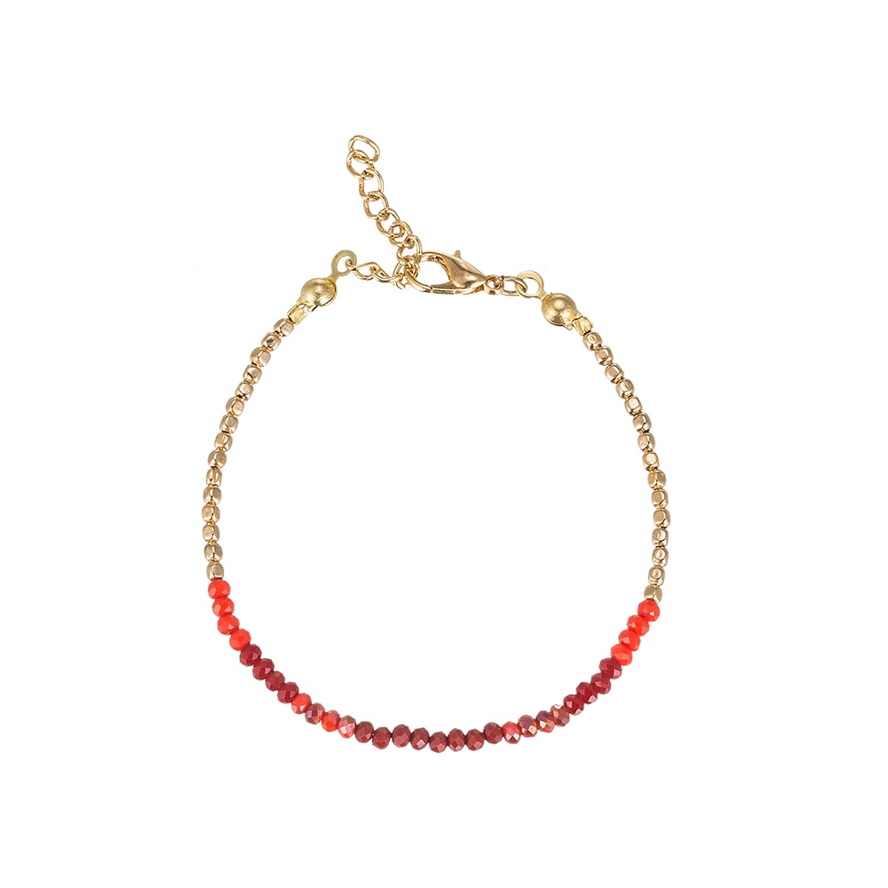Red Beaded Tone-on-Tone Friendship Bracelet in Gold Plated