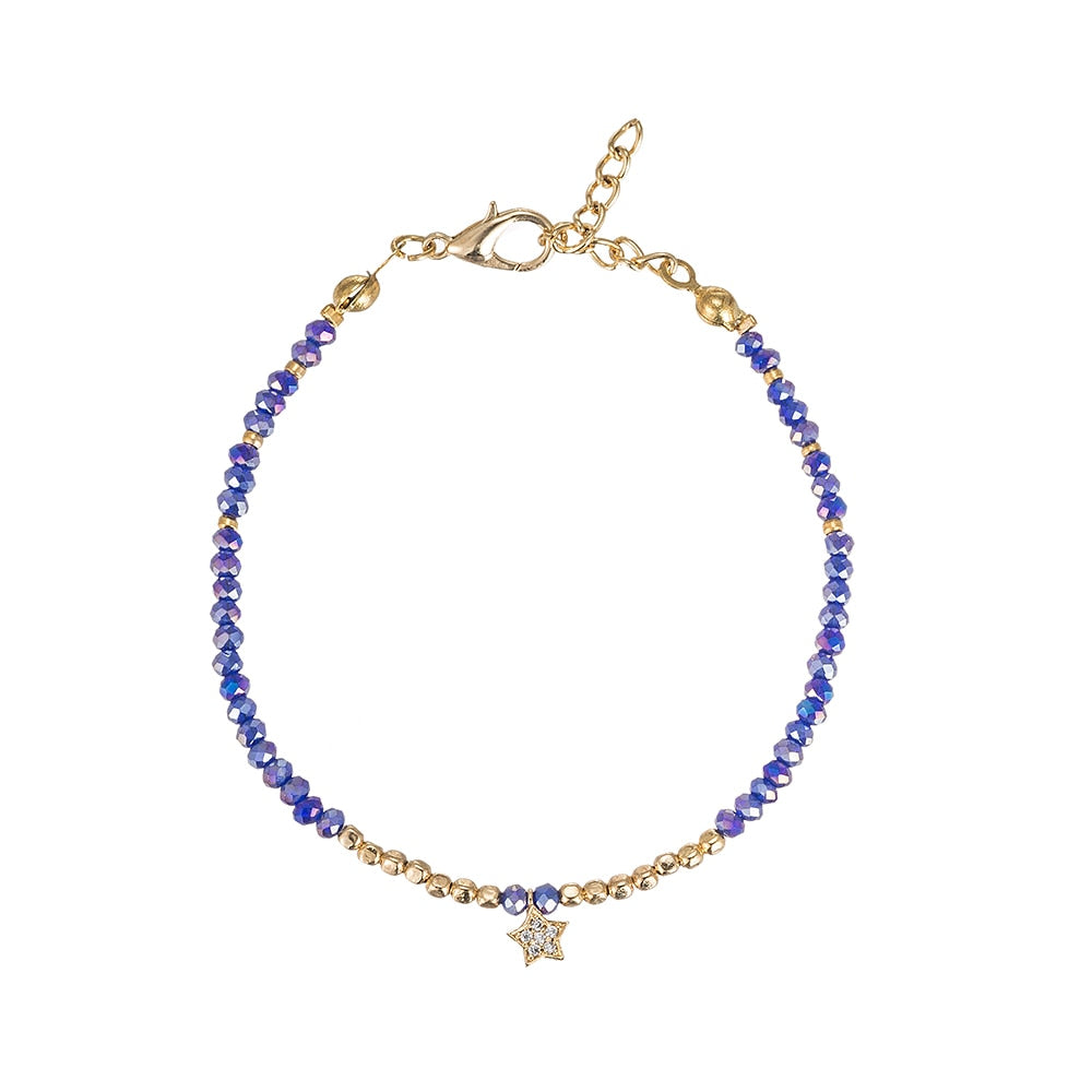 Chrystal Blue Stone Star Gold Plated Friendship Bracelet