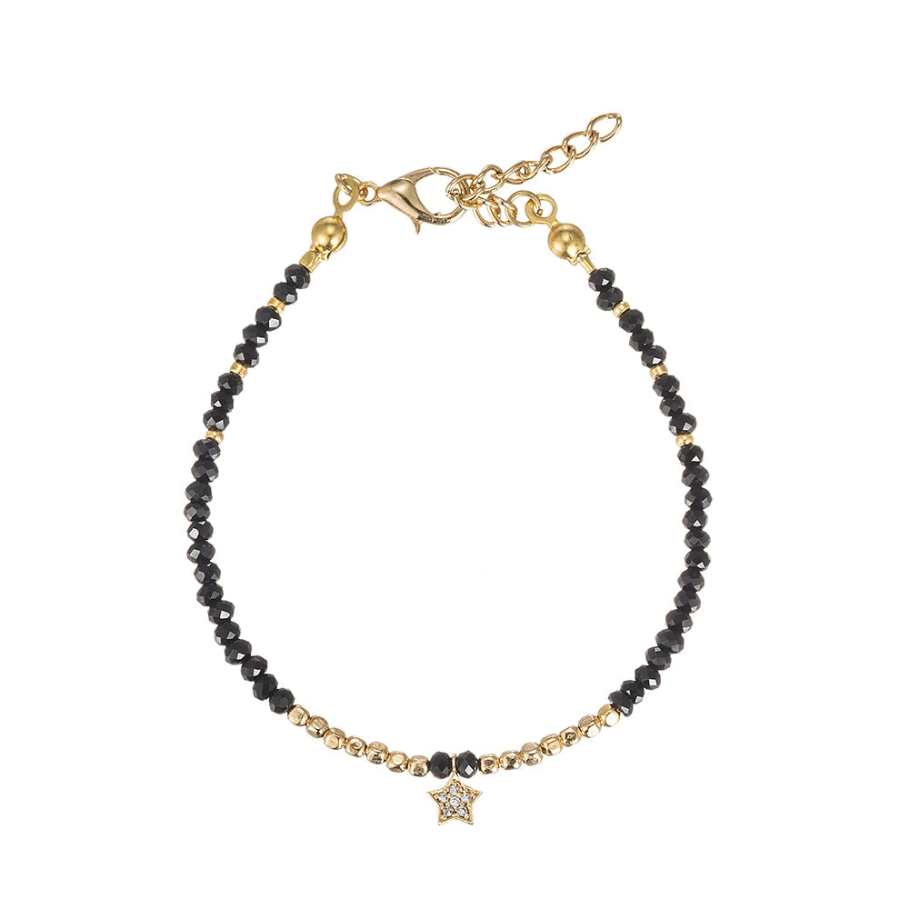 Black Stone Star Gold Plated Friendship Bracelet