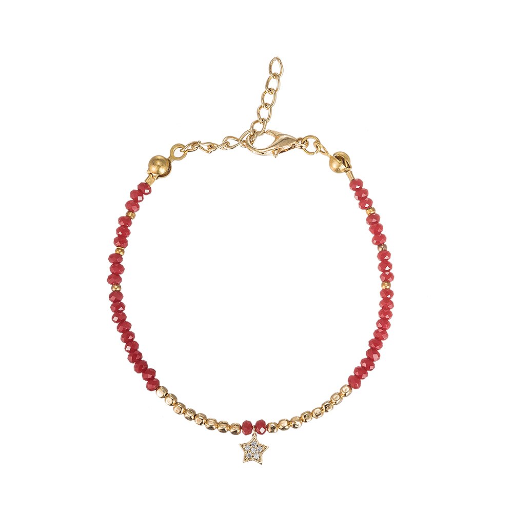 Red Stone Star Gold Plated Friendship Bracelet