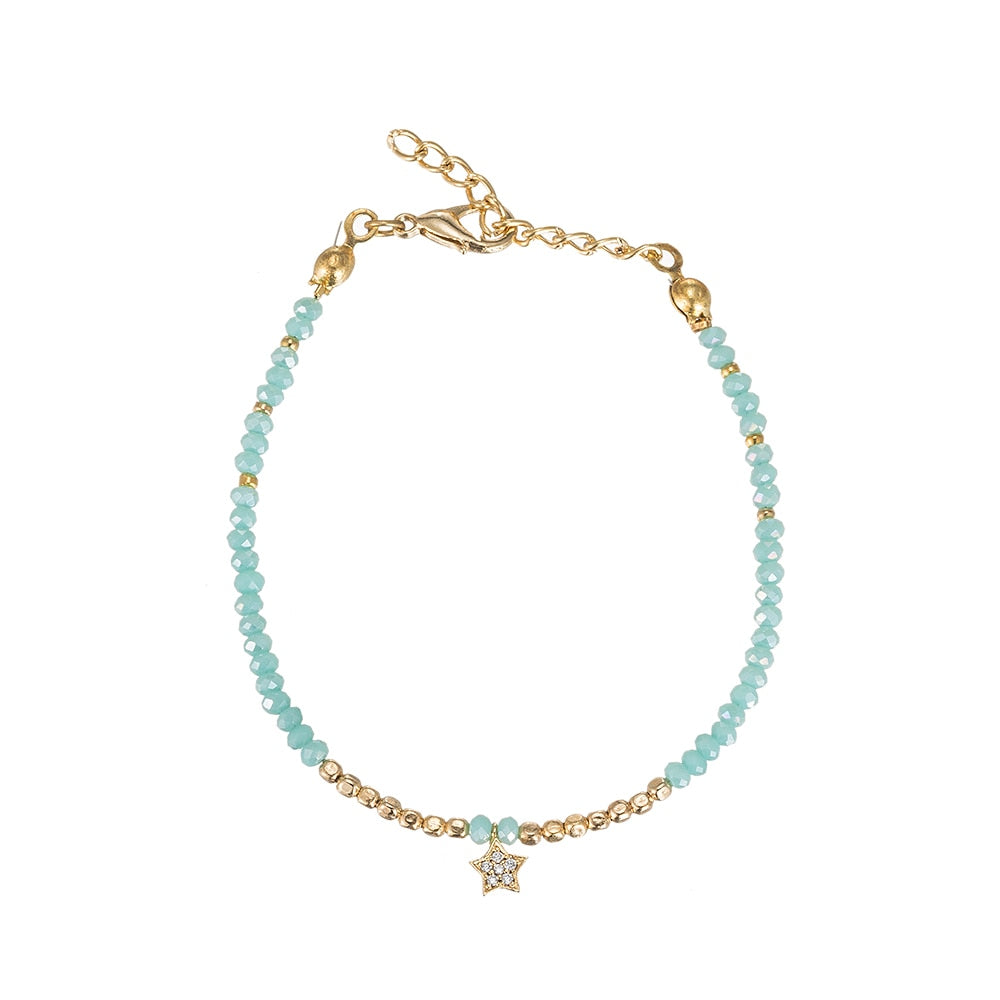 Aqua Blue Stone Star Gold Plated Friendship Bracelet