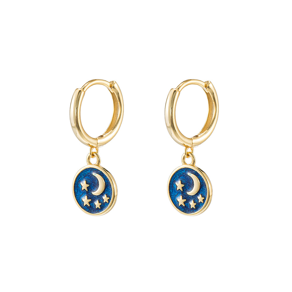 Sterling Moon Star Huggie Earrings