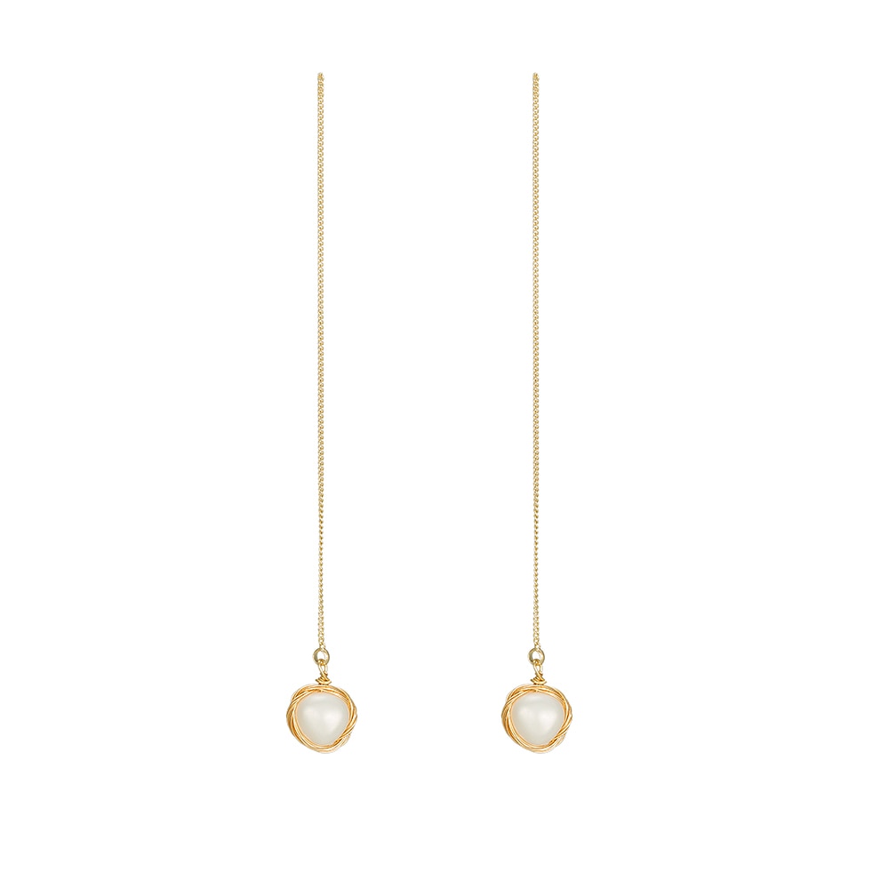 Gold Plated Single Pearl Chain Earrings 