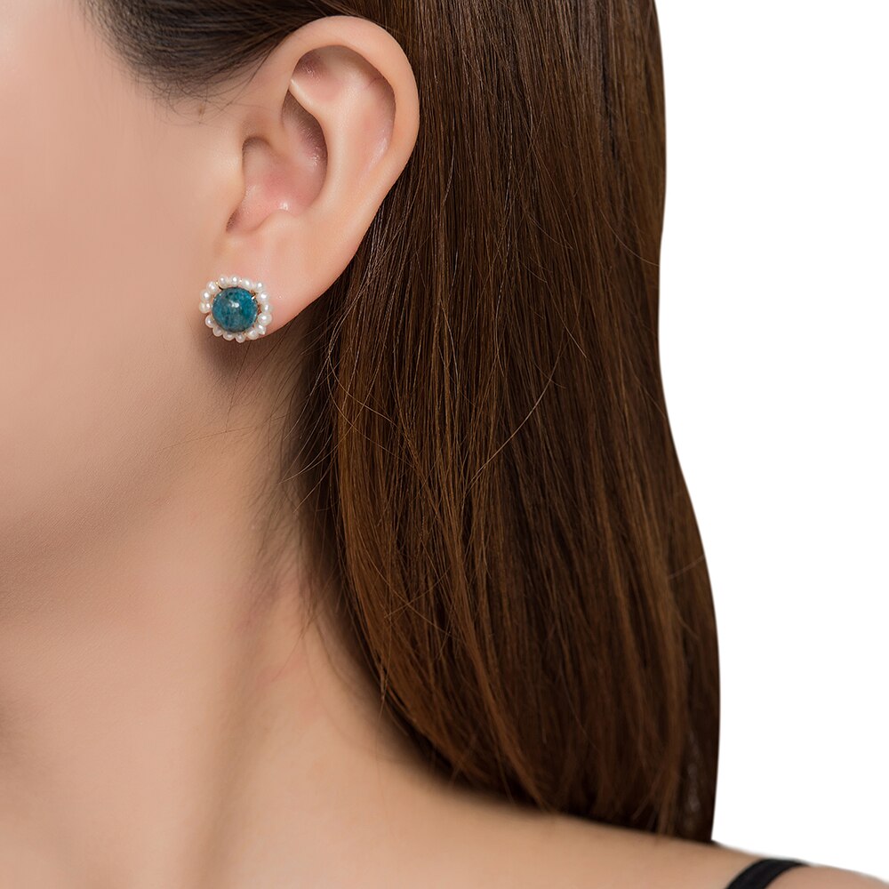 Turquoise and Pearl Stud Earrings