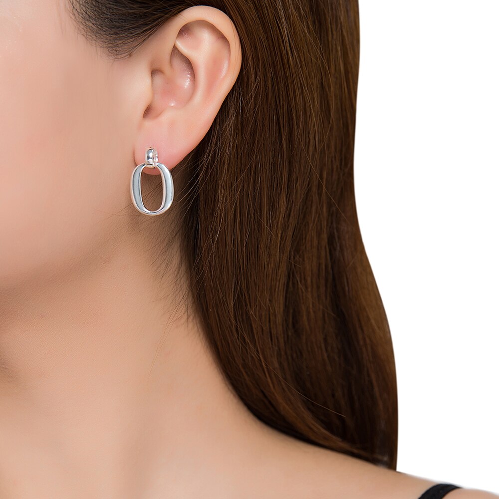 Large Silver Oval Dangly Earrings