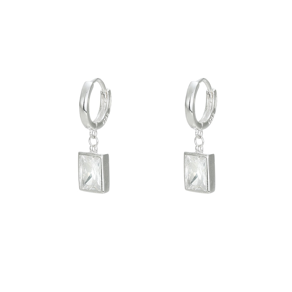 Silver Rectangle Diamond Style CZ Earrings