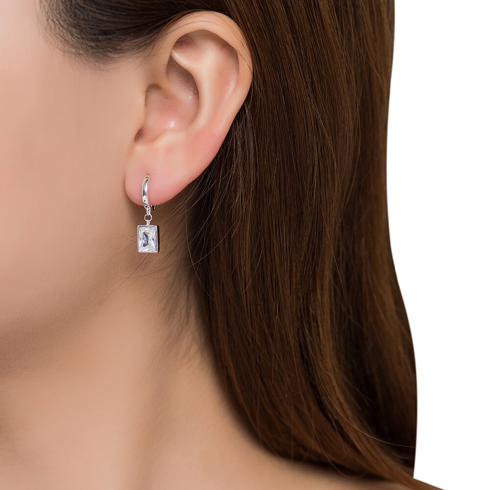 Silver Rectangle Diamond Style CZ Earrings