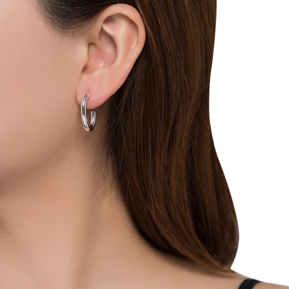 Silver Tick Oval Hoop Earrings