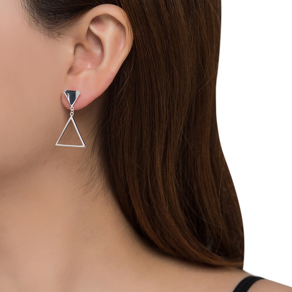 Silver Two Triangle Earrings