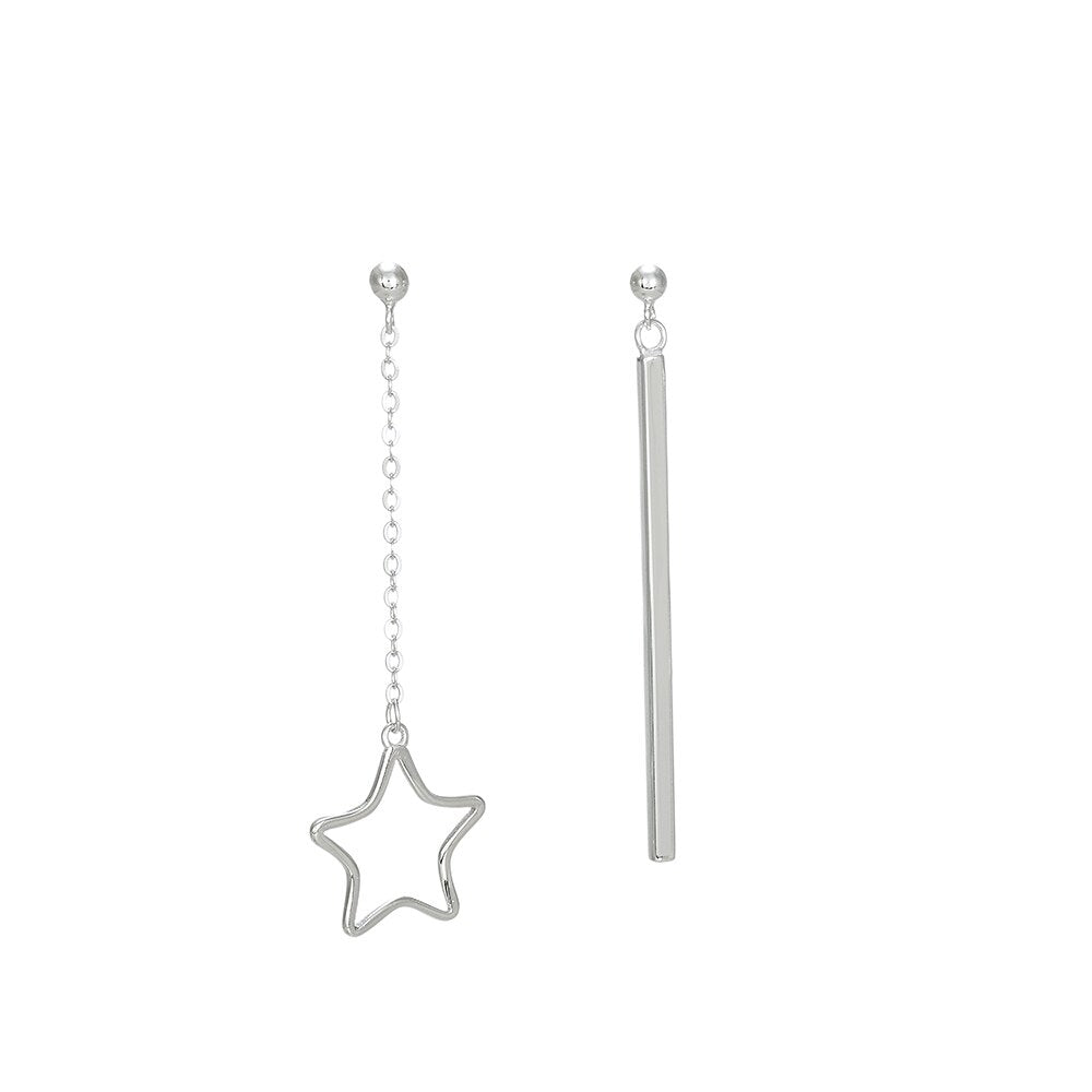 Sivler Stick and Star Earrings