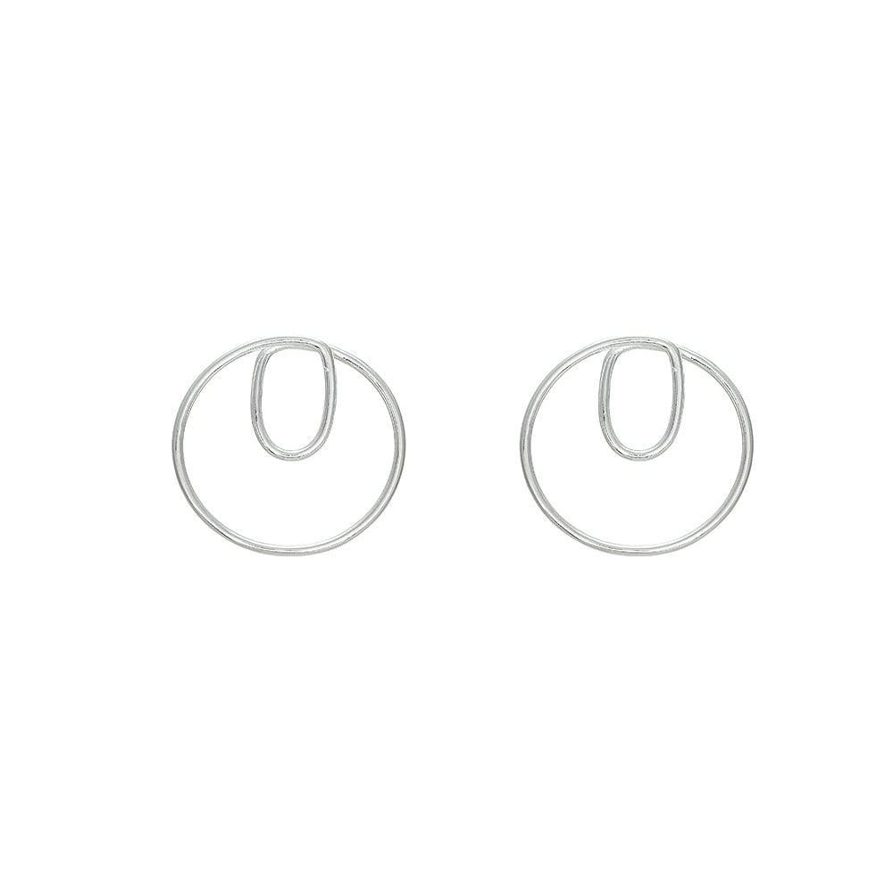 Silver Circle and Oval Earrings
