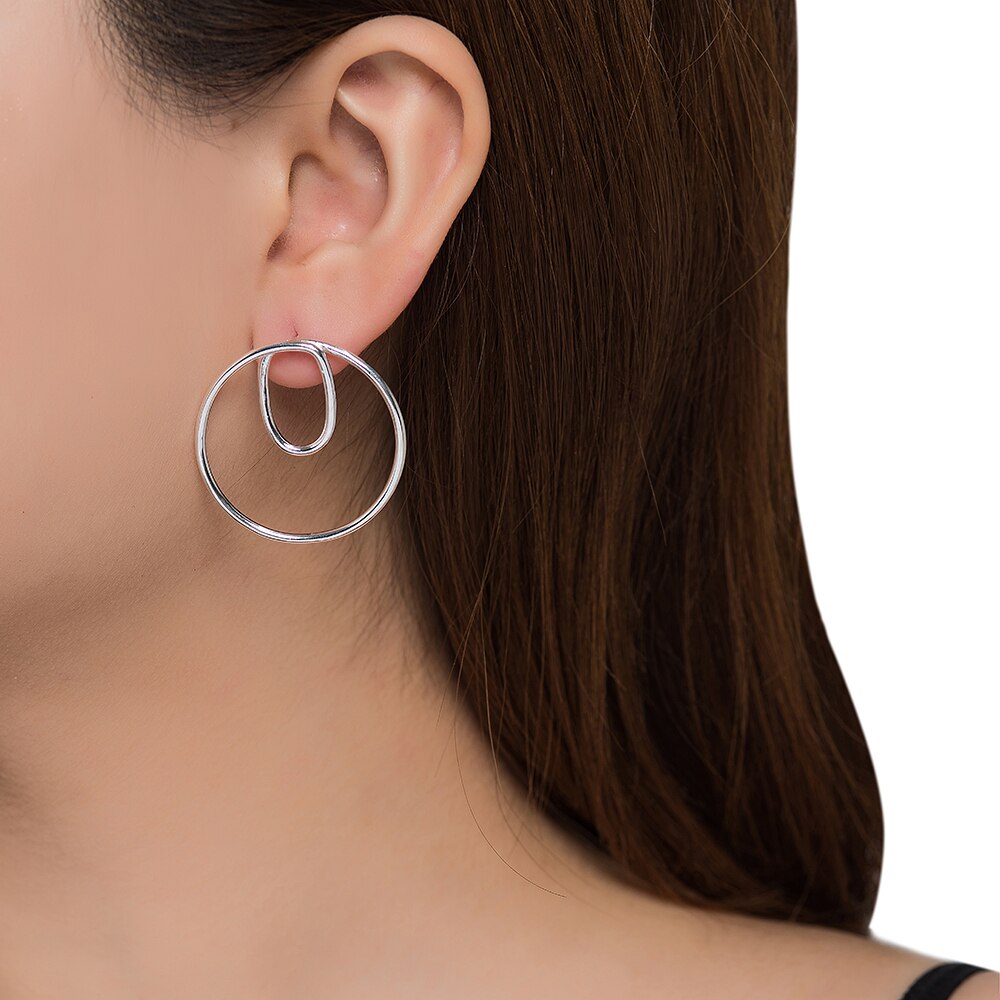 Silver Circle and Oval Earrings