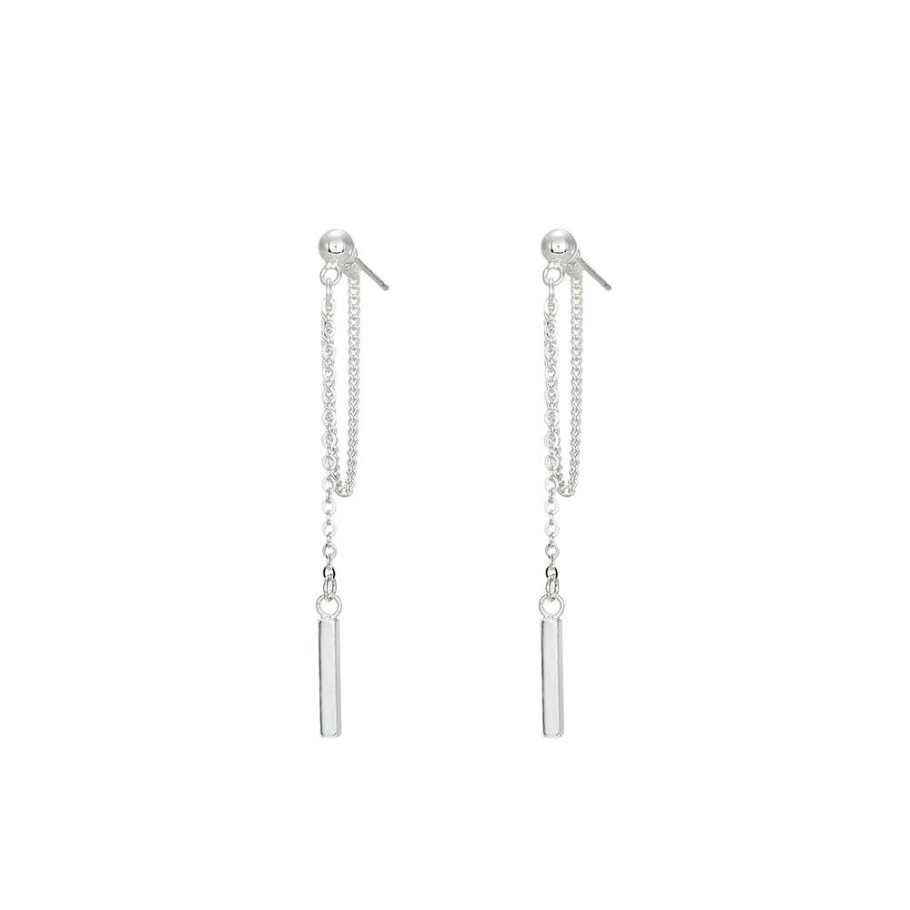 Silver Stick on a Chain Earrings