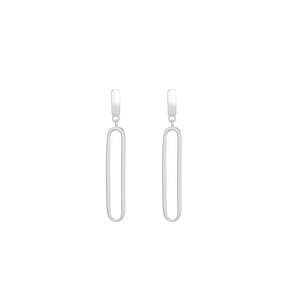 Long Silver Rectangle Earrings