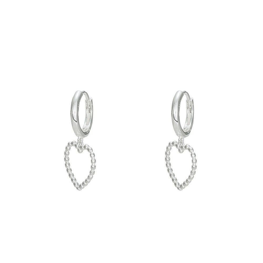 Silver Dangly Bubble Heart Earrings