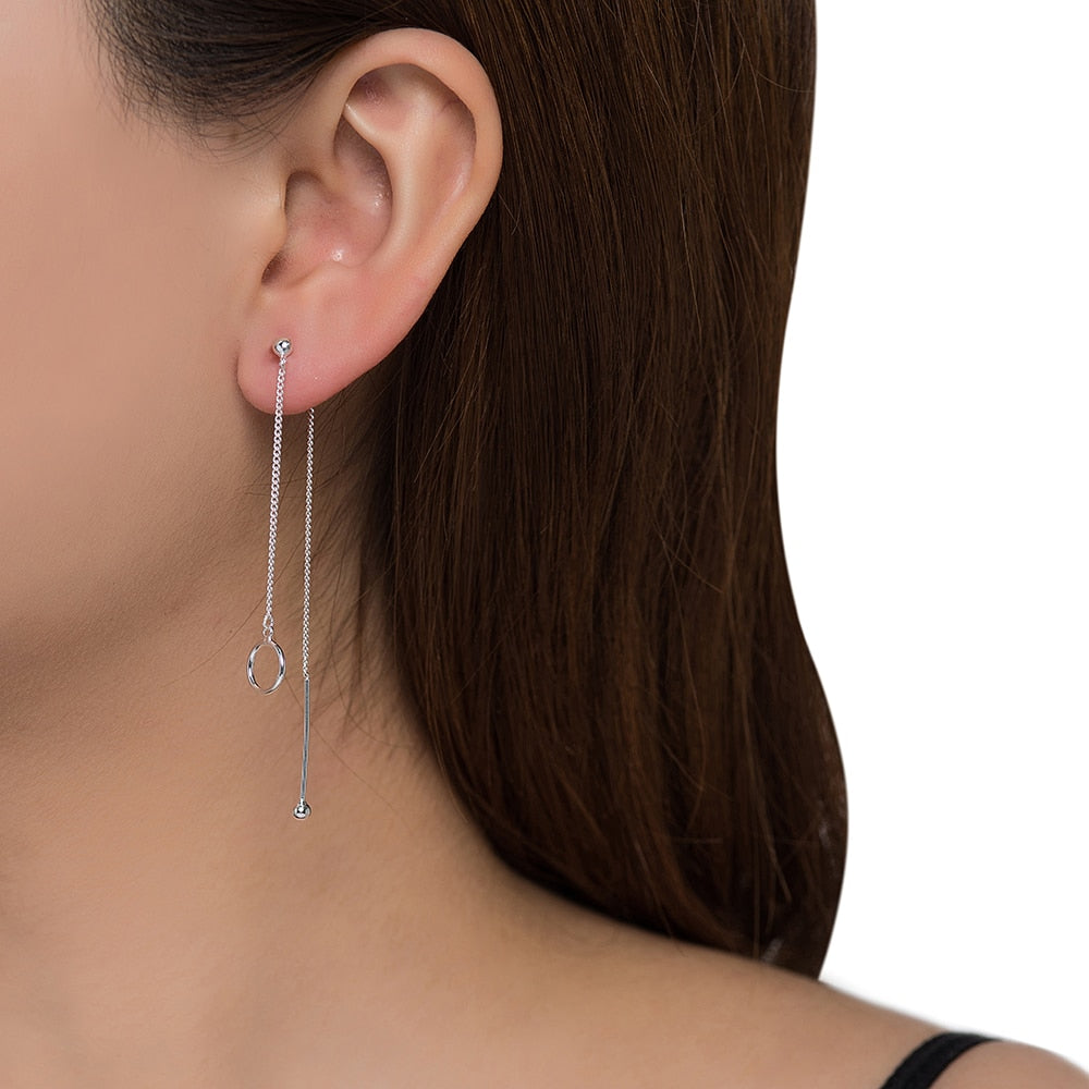 Silver Dangly Small Circle Chain Earrings