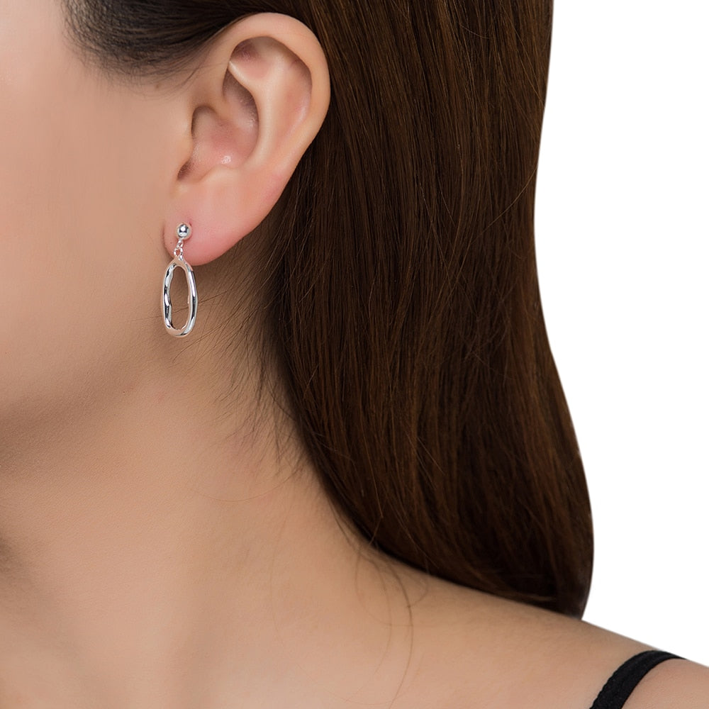 Silver Dangly Oval Earrings