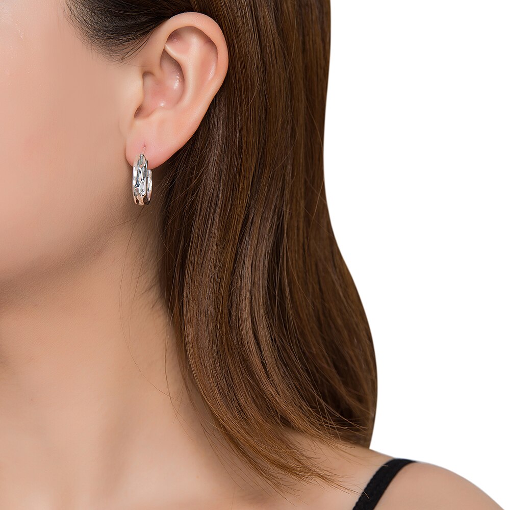 Silver Tick Damaged Look Hoop Earrings 