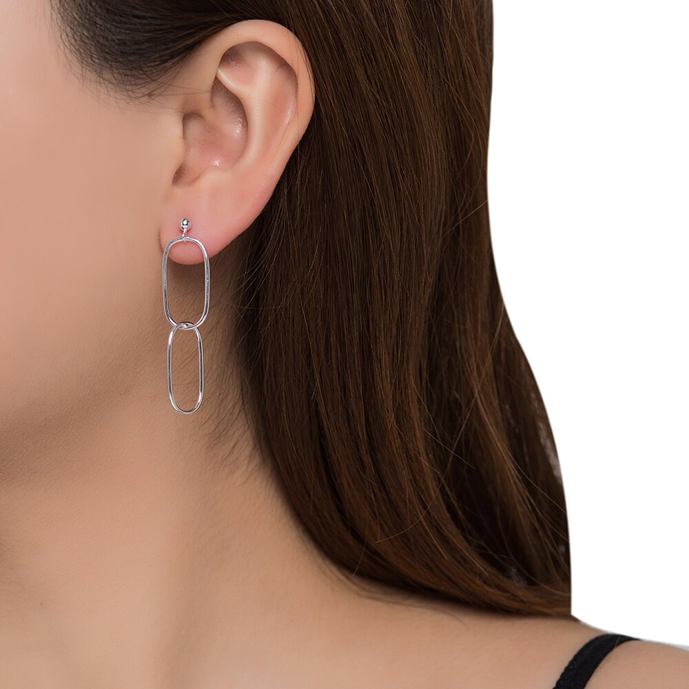 Silver Oval Chain Earrings