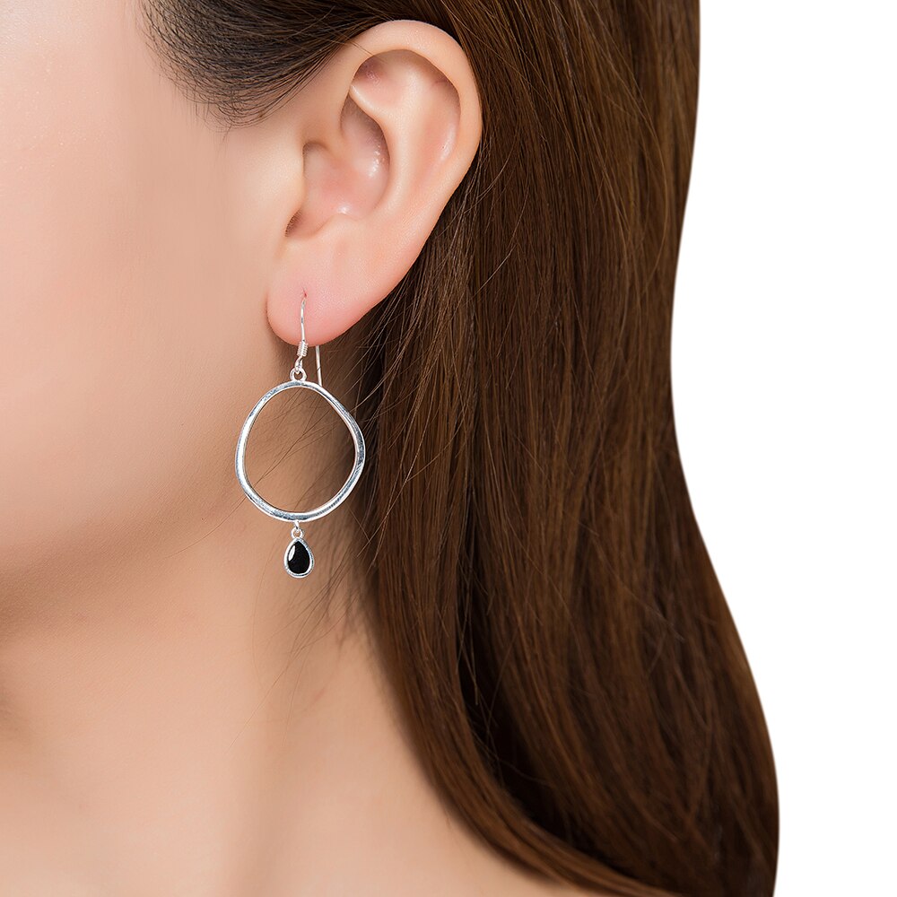 Silver Dangly Onyx Earrings