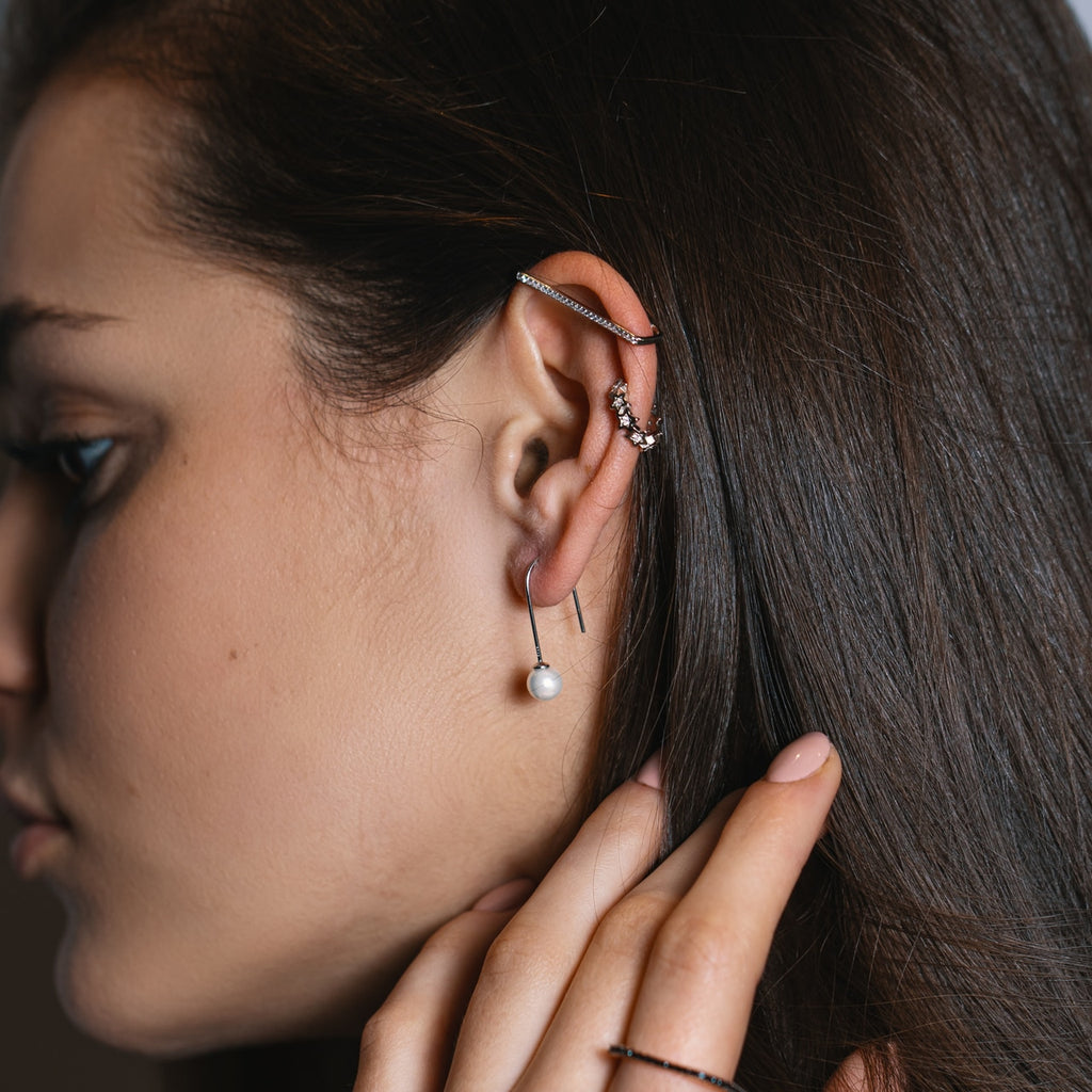 Sterling Silver Cubic Zirconia Line Ear Cuff - Ear Cuff