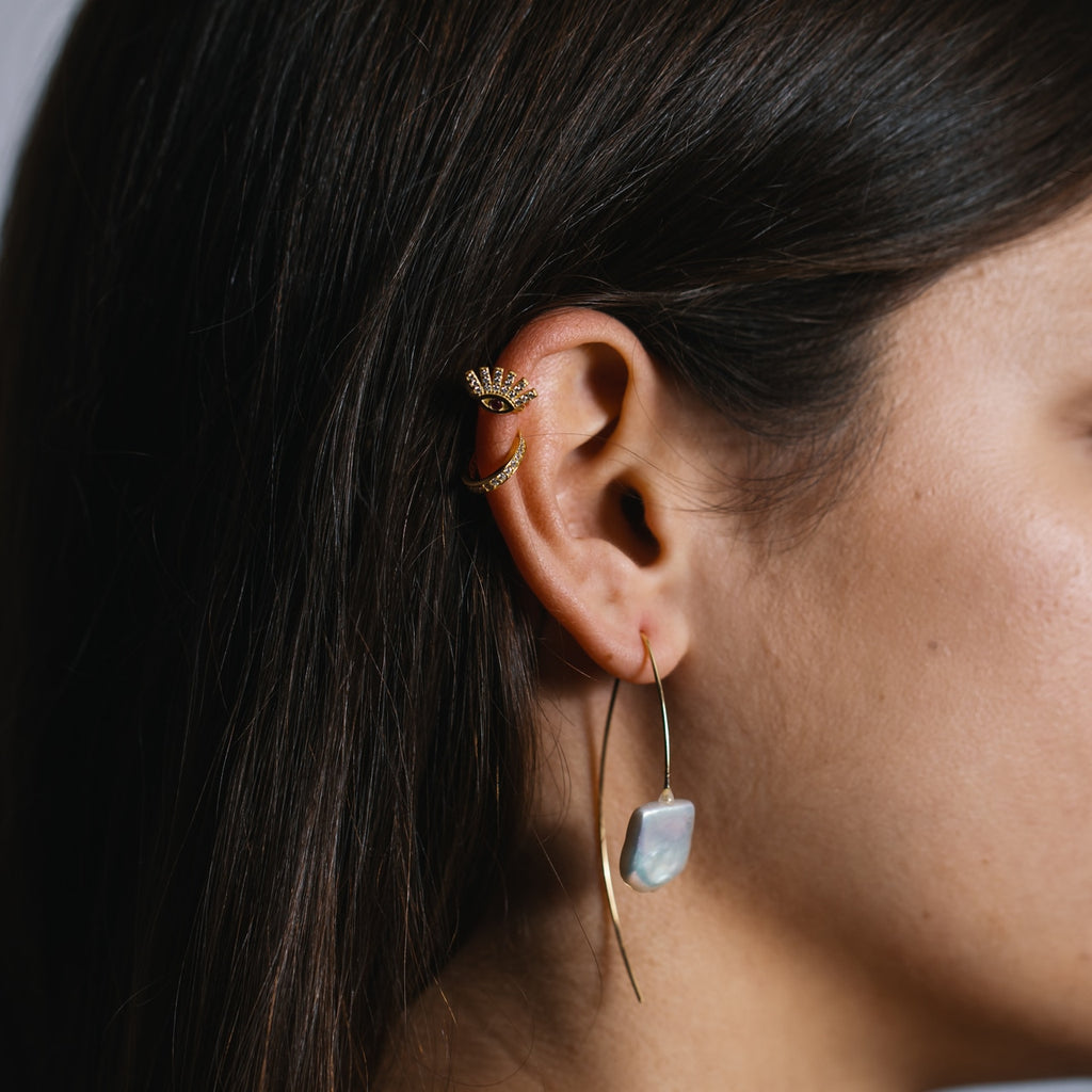 Gold Square Pearl Earrings