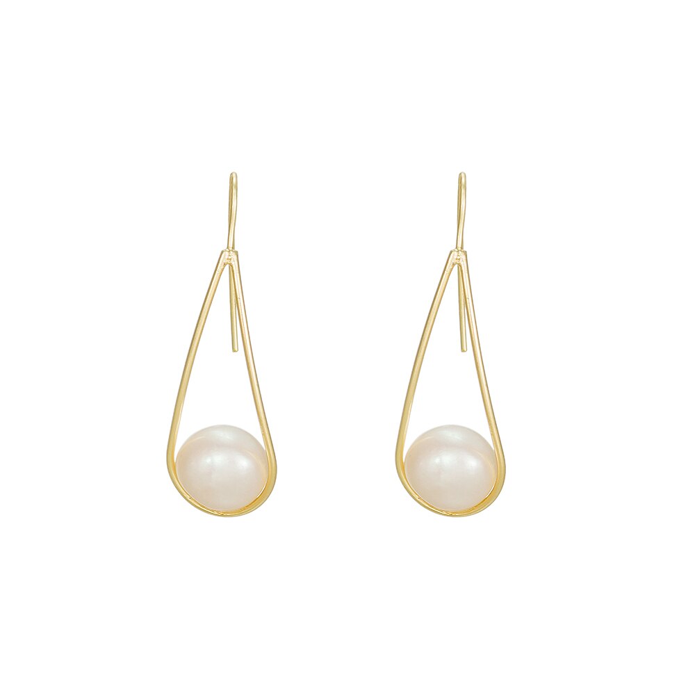 Gold Plated Drop Pearl Earrings