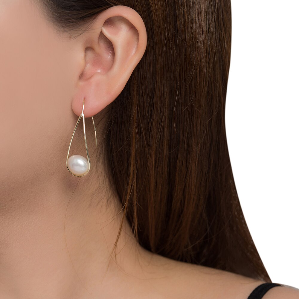 Gold Plated Drop Pearl Earrings