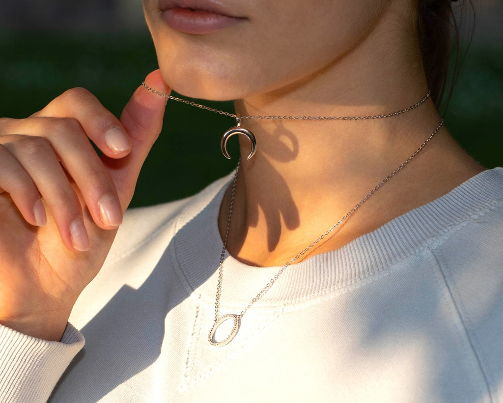 Half Moon Sterling Silver Necklace - Silver Necklace