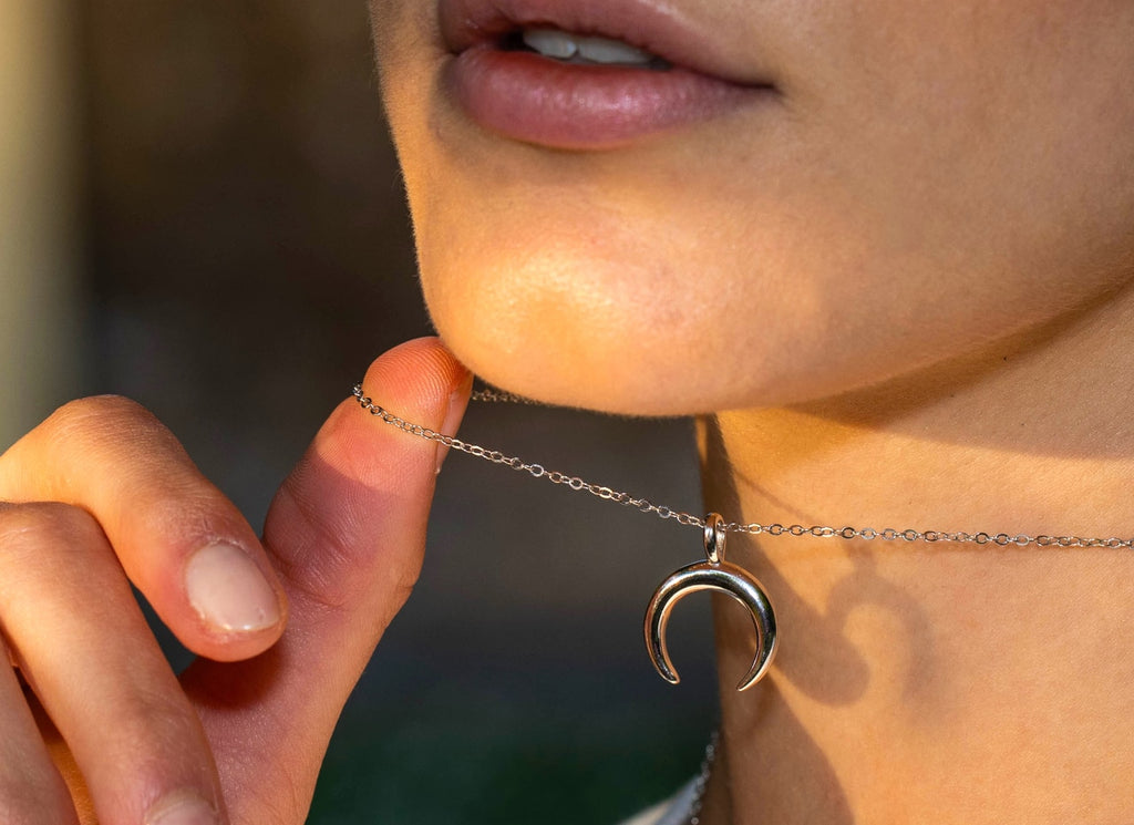 Half Moon Necklace in Sterling Silver - Silver Necklace