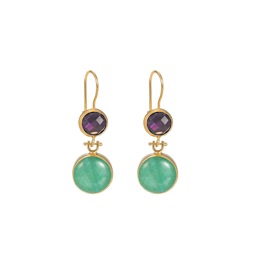 Green and Purple Double Stone Earrings