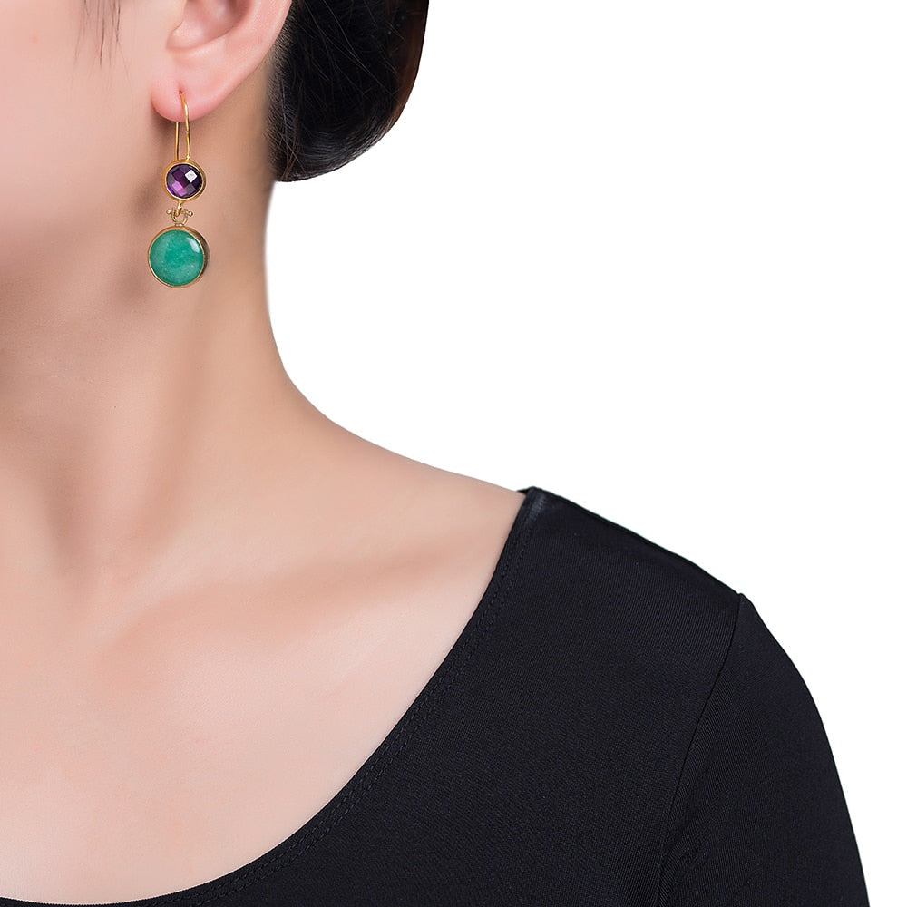 Green and Purple Double Stone Earrings