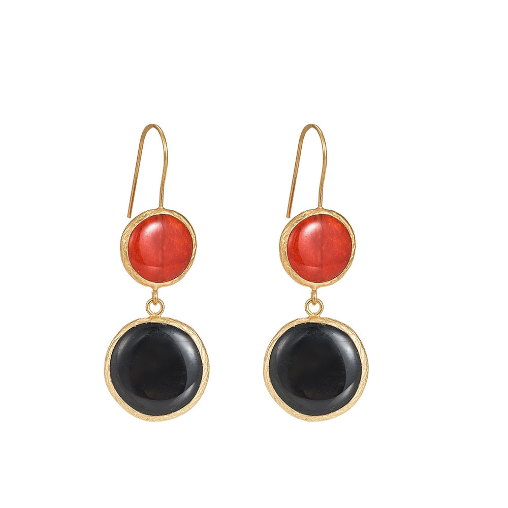 Red Jasper and Black Onyx Stone Earrings